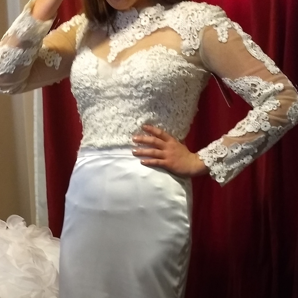 Satin and lace white gown